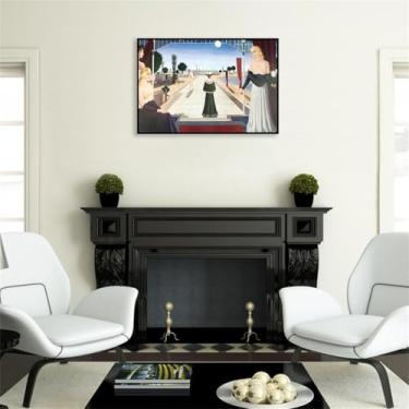 Imagem de Paul Delvaux Arte de parede La Grande Allée Impressão em tela Surrealismo Arte famosa reprodução de pintura pôster quarto sala de estar decoração casa 45x30 cm (45.7x30.5 cm) moldura preta