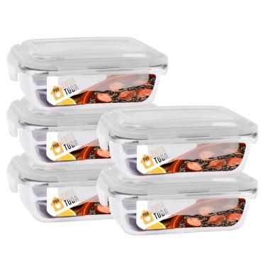 Imagem de Jogo Com 5 Potes Vidro Tampa Silicone Hermetica 370ml Marmitas