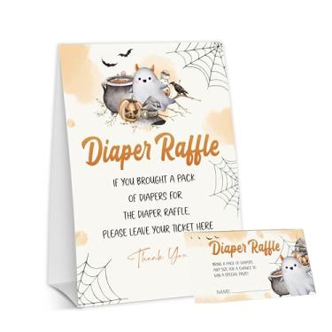 Imagem de OXRUN Halloween Baby Shower Games, Little Ghost Diaper Raffle Tickets for Spooky Gender Reveal Party Decorations, 1 Sign + 50 Guessing Cards - B07