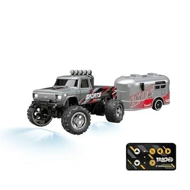 Imagem de Carro de Controle Remoto 1/64 Off-Road – Mini RC Monster Truck Escalada com Luzes LED e Suspensão (Cinza com trailer)