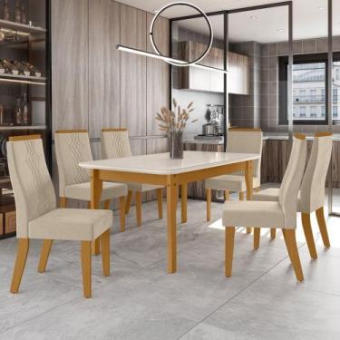 Imagem de Mesa de Jantar 6 Lugares Luna com Vidro Nature/Off White/Bege - Art Pa