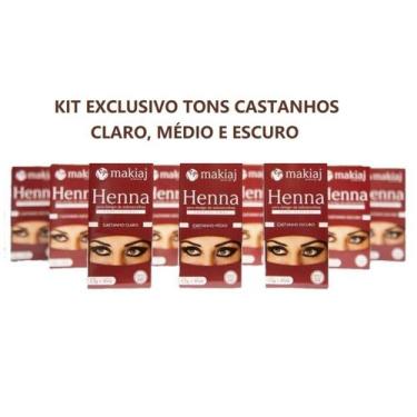 Imagem de Kit 9 Henna Sobrancelha Makiaj Alto Rendimento Fixação Henna, Castanho