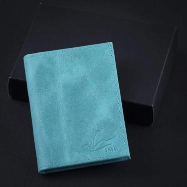 Imagem de Porta Cartão Pequeno Minimalista Couro Nobre Piscina - Simprona, Azul 