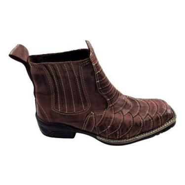 Imagem de Botina Bota Country Escamada Marrom Café Cowboy Bico Quadrado - Couros