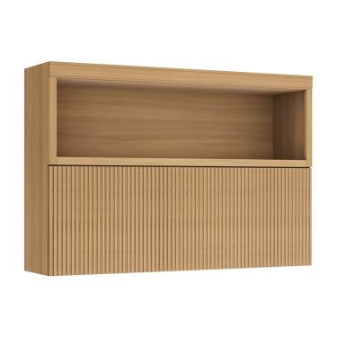 Imagem de Módulo Cozinha Nesher Marquesa Armário c/ Nicho e 1 Porta Basculante Ripada 120cm Nature - Nesher