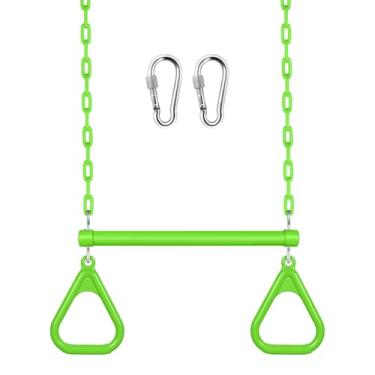 Imagem de LadyRosian Conjunto de anéis de ginástica para trapézio de 43 cm, acessórios de corrente resistente de 119 cm, com mosquetões de bloqueio, correntes revestidas de plástico, barras de macaco para