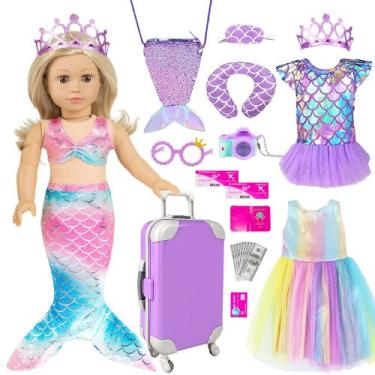 Imagem de Conjunto de roupas e acessórios de boneca para boneca sereia de 18 pol