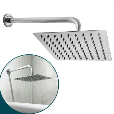 Imagem de Ducha Fria Quadrada Aço Inox Escovado Chuveiro Banheiro Piscina