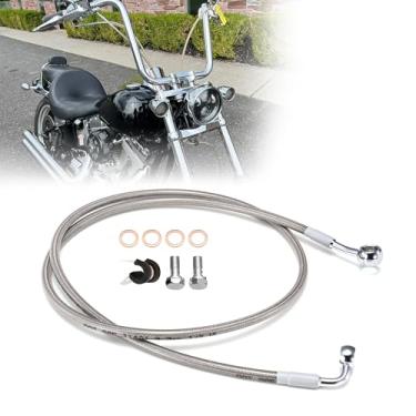 Imagem de TIGERSGATE Comprimento total de 129 cm Dyna Softail Linha de freio frontal mangueira hidráulica estendida de aço trançado para 2007-2017 Some Dyna, 2000-2015 Alguns Softail com um guidão macaco de