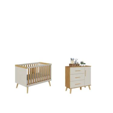 Imagem de Kit Berço e Cômoda Infantil Moveis Peroba Sky Retro MDF Ls