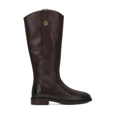 Imagem de Frye Melissa Button Botas femininas de couro com zíper interno, estilo equestre clássico, artesanato durável, cores ricas, Marrom escuro, 41