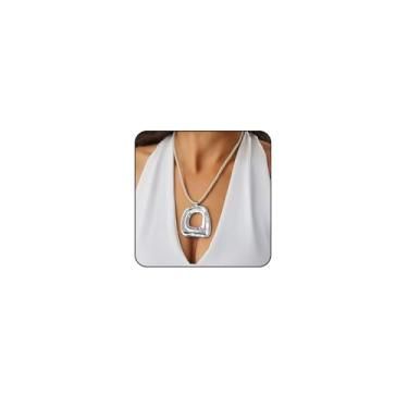 Imagem de Sora Tuki Colares Boho para mulheres, colar com pingente grande, dourado, joia country bohomia, colar oval com círculo, colar com pingente de coração de prata grosso, colar pandante, cowboy cowgirl