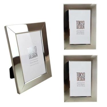 Imagem de Kit 3 Porta Retratos 10x15 Metalizado Inox Vidro Brilhantes - MultiA, 