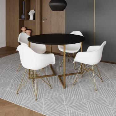 Imagem de Mesa Jantar Industrial Preta 110Cm Redonda Base V Com 4 Poltronas Daw 