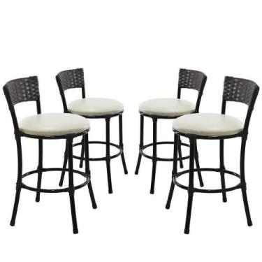 Imagem de 4 Banquetas Forts Baixa Ferro Fibra Sintética Preto Assento Branco - P