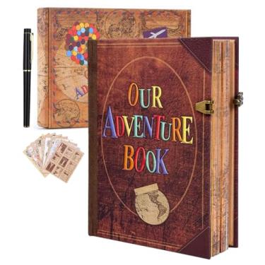 Imagem de Our Adventure Book - Travel Journal for Women, 160 Pages Scrapbook Travelers Notebook Diary, Hardcover Photo Album, 3D Embossed Scrapbook Journal Memory Book, Gift Set for Couples (Lock Set 1)