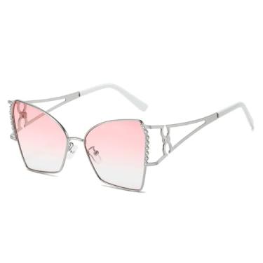 Imagem de Óculos de sol poligonais femininos de luxo, estilo oco, casual, masculino, UV400 (rosa prateado)