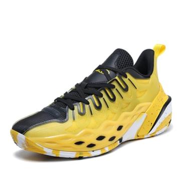 Imagem de Bolognifi Tênis de basquete juvenil esportivos quadra escolares Liga corrida Treinamento rua para atividades ao ar livre Equipamento de basquetebol(Yellow-a,35 BR)