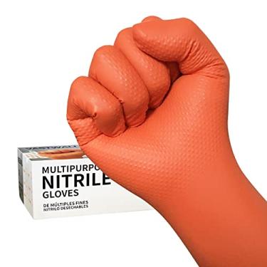 Imagem de VASTWALL Luvas de nitrilo, luvas descartáveis laranja, 8 mil, caixa de 100 látex e sem pó, textura de diamante levantada luva de trabalho resistente (X-G)
