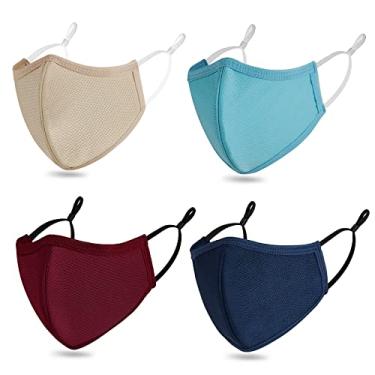 Imagem de Máscaras faciais extra grandes, máscara facial de tecido respirável de 3 camadas ajustáveis para rosto grande, máscaras de algodão preto laváveis reutilizáveis para homens adultos (GG-azul marinho