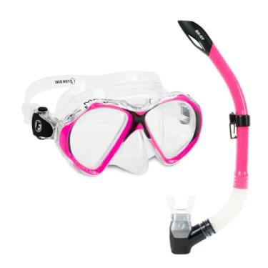 Imagem de Fun Dive Kit MX-02, Máscara e Snorkel SK-07 para Mergulho, Silicone Silsoft, Lentes em V com Vidro Temperado, Sistema Push Button (Transp/Rosa)