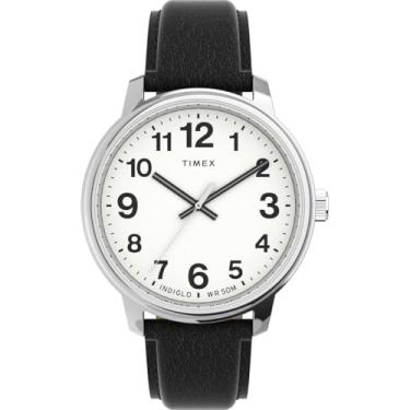 Imagem de Timex Pulseira masculina Easy Reader Bold 43 mm Quartzo de couro, preto, 20 relógios casuais (modelo: TW2V212009J)