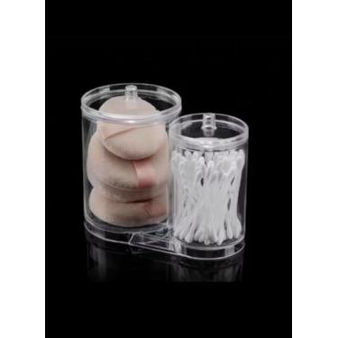 Imagem de Porta Cotonetes Duplo em Acrílico Transparente, 2 Compartimentos com Tampa, para Cotonetes e Algodão