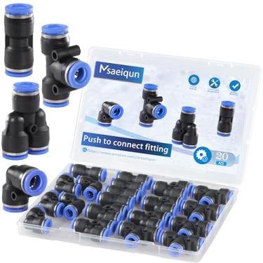 Imagem de MSAEIQUN 20 peças 1/4 polegada od push to connect kit acessórios de linha de ar 5 divisores + 5 cotovelos + 5 dentes + 5 acessórios pneumáticos de linha de ar reta conectores pneumáticos de liberação