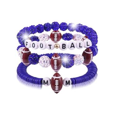 Imagem de CSIYANJRY99 Conjunto de pulseiras de futebol para mulheres, acessórios para o dia do jogo, roupas esportivas de outono indispensáveis para mães, futebol, mães, camisetas empilháveis, Medium, Acrílico