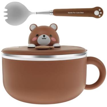 Imagem de ZFLYCANP Tigelas de macarrão de aço inoxidável 304 com tampas, alças de tigelas de macarrão com tampa, conjunto de ramen de micro-ondas e tigela de sopa, panela de macarrão para micro-ondas para sopa