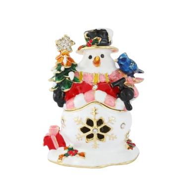 Imagem de FASSLINO Caixas de bugigangas de boneco de neve com dobradiças de enfeite de Natal pintado à mão pequena caixa de joias esmaltada presente de Natal