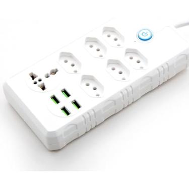 Imagem de Régua de Energia/Extensão Elétrica com 6 Tomadas + 4 USB + 1 Tomada Universal | Cabo 1,9m | Bivolt 110–220V | Potência 2500W | Cor Branca