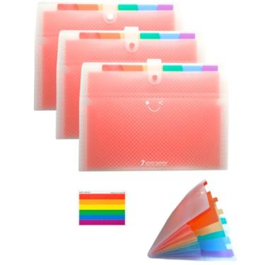 Imagem de Pasta Sanfonada A4 6 Divisórias Coloridas, Capa Texturizada, 3 Unidades, Capacidade 300 folhas – Pasta Organizadora de Documentos para Escola, Escritório e Casa