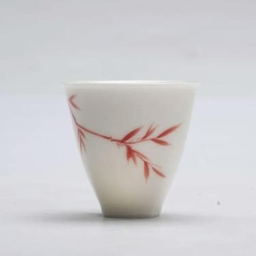 Imagem de Xícara de chá de bambu vermelho Kungfu chinês porcelana branca antiga pequena xícara única conjunto de chá requintado