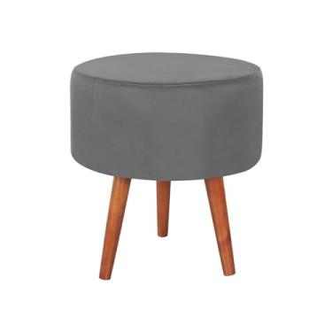 Imagem de Puff Redondo Vit Decor Bege Decorativo Moderno com Pés de Madeira Estilo Escandinavo para Sala de Estar, Quarto e Recepção - 45cm Altura x 40cm Diâmetro (Cinza Escuro)