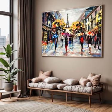 Imagem de Quadro com Moldura Sala Quarto Arte Paris Colorido Decorativo Horizontal Grande Hall