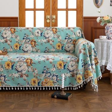 Imagem de Erbnaryx Capas de sofá padrão floral borlas design lavável para sofá seccional 1 almofada sala de estar (180.3 cm x 231.1 cm)