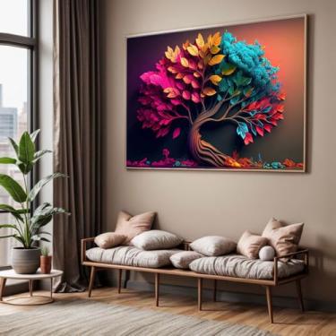 Imagem de Quadro com Moldura Sala Quarto Árvore Colorida Ipê Decorativo Horizontal Grande Hall