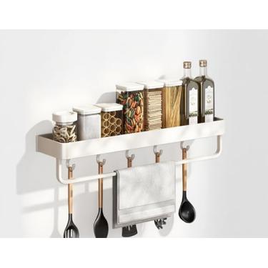 Imagem de SEIDO Suporte de utensílios de cozinha que economiza espaço | Organizador de prateleira sem perfuração | Suporte de parede para temperos com ganchos e barra para banheiro | Alumínio espacial | 50 cm