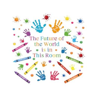 Imagem de Decalques de parede com citações inspiradoras coloridas em vinil, tinta aquarela, impressão à mão, giz de cera, adesivos de parede motivacionais para sala de aula, quarto de crianças, berçário, sala