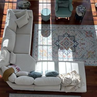 Imagem de Mont Brera Tapete de área de 15 x 23 cm para sala de estar, design persa vintage 15 x 23 cm com suporte antiderrapante para quarto, tapete lavável em mistura de lã e seda, lavável na máquina, tapete