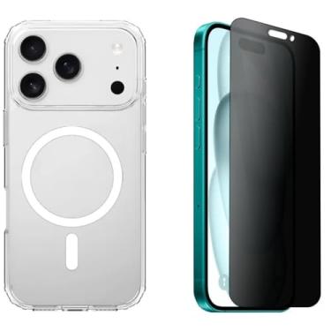 Imagem de [GL CASES] Capa iPhone 17 Pro Max Capinha Case Silicone Compatível Com Magsafe Indução Magnética Transparente NÃO AMARELA + Pelicula iPhone 17 Promax Vidro Privacidade Privantiva Anti Spy Espião