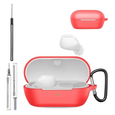 Imagem de Capa para Sony WF-C710N, capa protetora de silicone para fones de ouvido sem fio Sony WF-C710N, capa à prova de choque com proteção contra arranhões, com chaveiro, cordão e kit de limpeza, vermelha