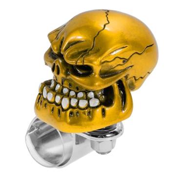 Imagem de INFINAUTO Maçaneta de volante de carro de 30,5 mm grande caveira veículo bola rotadora para caminhonetes SUV, semi-reboques, vans, barcos, tom dourado, 1 peça