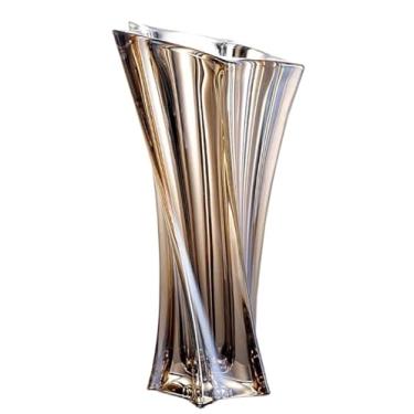 Imagem de Vasos de vidro para flores, vasos modernos espessos de 1,6 kg para mesas de centro de mesa para decoração de casa, vaso de cristal irregular colorido e transparente (âmbar)