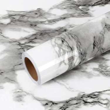 Imagem de VEELIKE Papel de contato moderno em mármore preto e branco para bancadas à prova d'água 61 x 395 cm, papel de parede de mármore autoadesivo de vinil para cozinha, banheiro