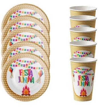 Imagem de Kit 20 Convidados Pratos Copos Decoração Papel Festa Junina - Udlandia