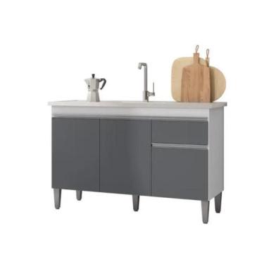 Imagem de Balcão Gabinete de Pia Manu 120cm S/ Tampo Amendôa/ Preto - Ajl Móveis