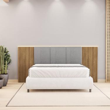 Imagem de Cabeceira Casal Queen 268cm Com LED Cleo Linho Cinza V02 - Mpozenato