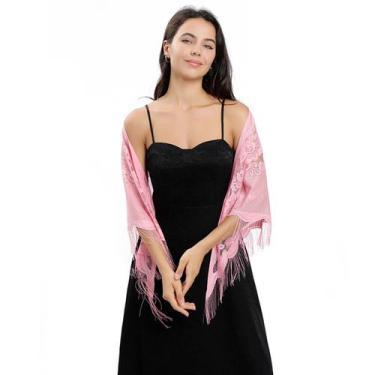 Imagem de Echarpe de Renda Xale Franja Sofisticação e Elegância Luxo - anjo da m